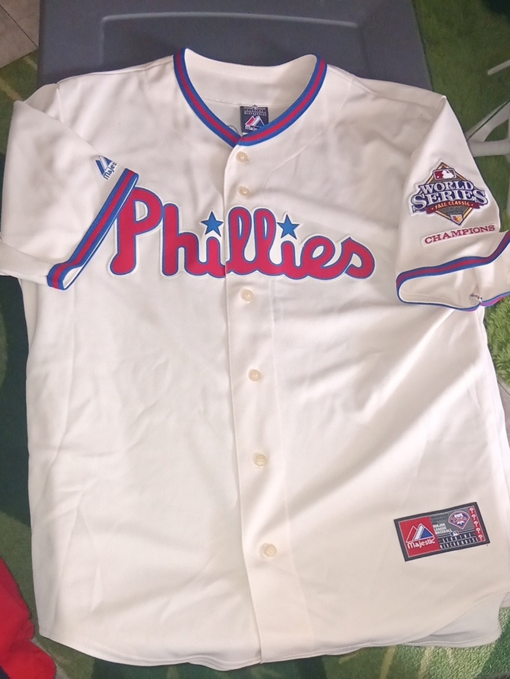 Majestic Phillies Ryan Howard White Baseball Jersey with Red & Blue Trim